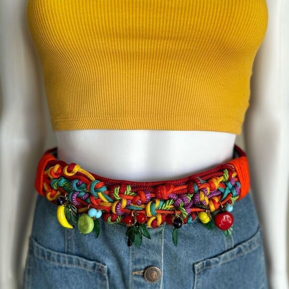 VTG 90’s Woven Rainbow Tropical Fruit Belt - Picture 4 of 10